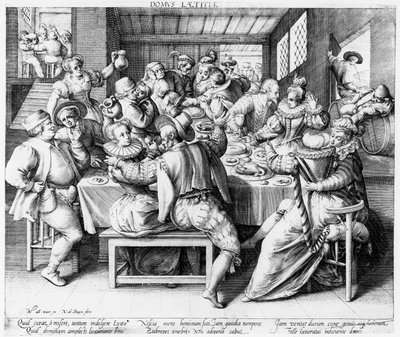 饗宴、1600年頃（ニコラエス・ド・ブリュインによる彫刻） 作： after Maarten de Vos