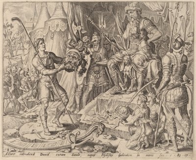 サウルの前でゴリアテの頭を持つダビデ 作： after Maerten van Heemskerck