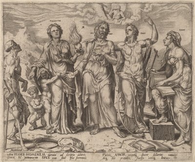 信仰、希望、慈善に支えられた男 作： after Maerten van Heemskerck