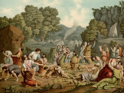 砂漠でマナを集める 作： after Nicolas Poussin