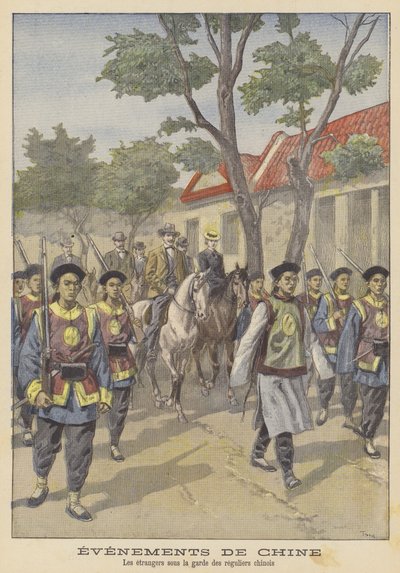 ボクサーの反乱：中国の正規軍の監視下にある外国人 作： after Oswaldo Tofani