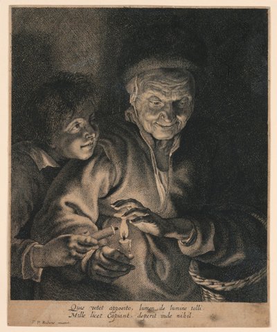 ろうそくを持った老婆と少年 作： after Peter Paul Rubens