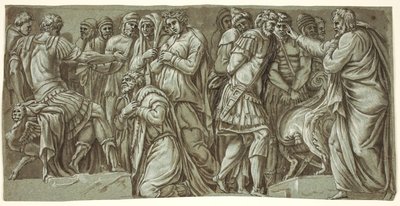 アレクサンダーの前のダリウスの家族と囚人とのシーン。 パラッツォ ミレージのファサードから 作： after Polidoro da Caravaggio