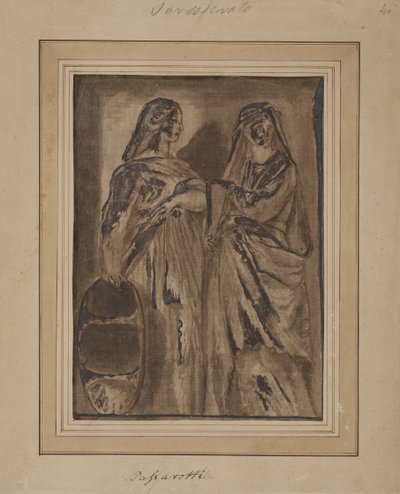 立っている 2 人のローマの婦人、1 人は盾を持っています 作： after Polidoro da Caravaggio