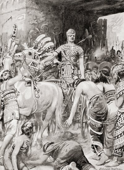 エジプトのプサムティク1世、アゾトスまたはアシュドッドに入る、ハチソン国の歴史、pub.1915 作： after Robert Dudley