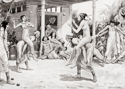 古代エジプトで踊りの形でボールを弾く少女、ハチソン国の歴史、pub.1915 作： after Robert Dudley