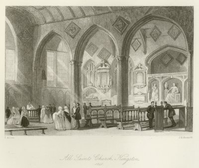 オールセインツ教会、キングストン、1840 作： after Thomas Allom