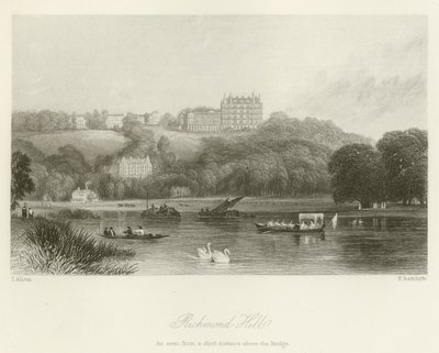 橋の上の短い距離から見たリッチモンドヒル 作： after Thomas Allom