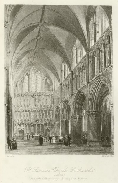 聖救世主教会、サザーク、1850年、古代には南東向きのセントメアリーオーバーイエス 作： after Thomas Allom