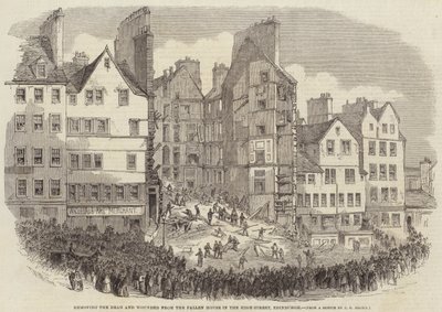 ハイストリート、エジンバラの倒れた家から死者と負傷者を取り除く 作： after Thomas Harrington Wilson