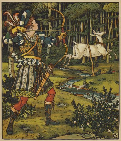 ゲリエ王子は森の中の後ろを追う 作： after Walter Crane