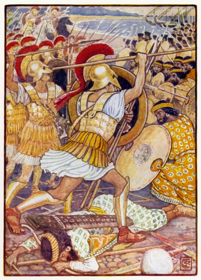 彼らは途方もない力でペルシャ軍に衝突しました 作： after Walter Crane
