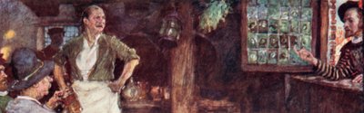 シェイクスピアはベンジョンソンがそこにいるかどうか確認するために人魚酒場に電話します 作： after William Hatherell