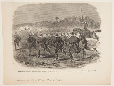 ヨークタウン近くの反乱軍のライフルピットでのマサチューセッツ第1連隊の突撃 作： after Winslow Homer