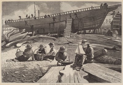 造船、グロスター港 作： after Winslow Homer