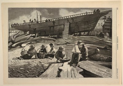 造船、グロスター港、ハーパーズ ウィークリー、1873 年 10 月 11 日、p. 900 作： after Winslow Homer