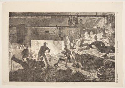 キャンプの冬クォーター – 小屋の中 作： after Winslow Homer