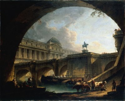 フランス語: Caprice architectural : un palais inspiré du Louvre et le Pont-Neuf s