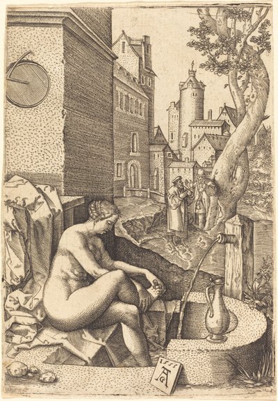 二人の長老に驚くスザンナ 作： anonymous Germany 16th Century after Heinrich Aldegrever