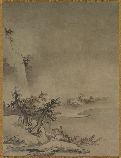 雨の中を歩く中国の使用人 作： attributed to Gakuō Zōkyū