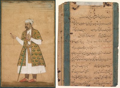 スピネルとデカンソードを持った廷臣、おそらくカーン・アラム 作： attributed to Govardhan