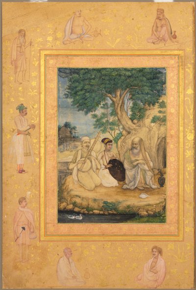 後期シャー ジャハーン アルバムのページ: Prince and Ascetics 作： attributed to Govardhan