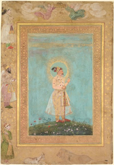 後期シャー・ジャハーン・アルバムより、スピネルとデカンの長い剣を持つシャー・ジャハーン 作： attributed to Hashim