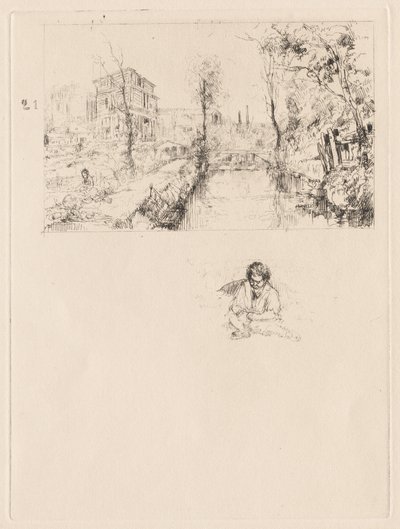 【橋と子供のいる風景】 作： attributed to Jean Louis Richter