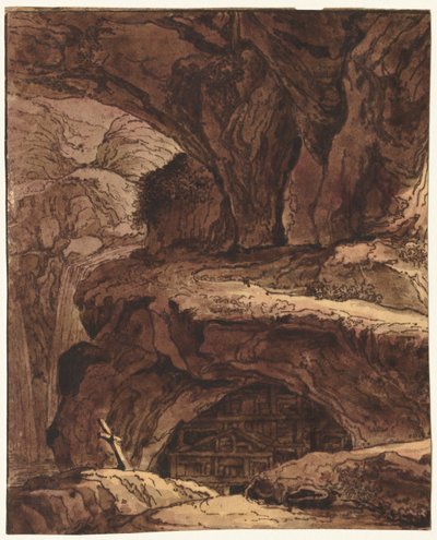 洞窟礼拝堂のある岩の風景 作： attributed to Johann Martin von Rohoden