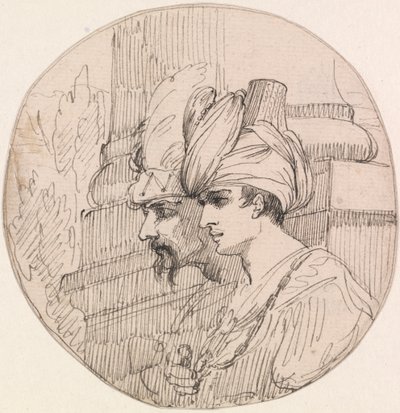 ラウンデルの 2 つの頭 作： attributed to John Hamilton Mortimer