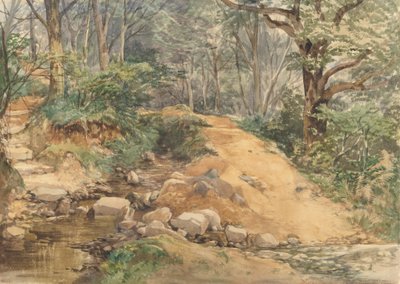 Cena da floresta com um caminho através de um riacho 作： attributed to John Middleton
