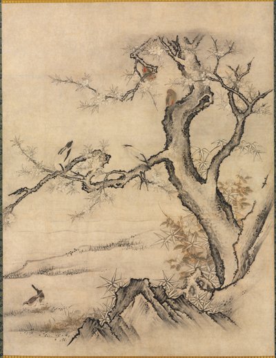 春の風景の中の花と鳥 作： attributed to Kano Motonobu