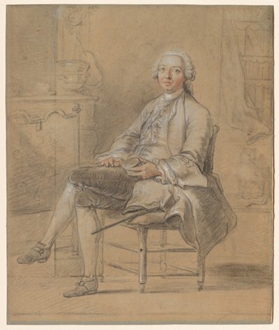 嗅ぎタバコ入れを持って座っている男性 作： attributed to Louis Aubert