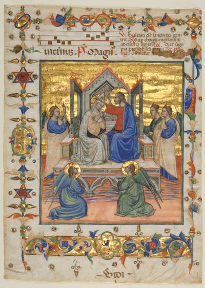 アンティフォナリーからの葉：聖母の戴冠式 作： attributed to Master of the Beffi Triptych