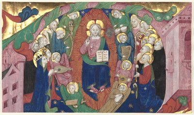 合唱団の本からの歴史的なイニシャルの断片：威厳のあるキリスト 作： attributed to Michelino Molinari da Besozzo