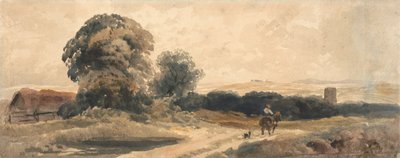 馬に乗った旅人がいる田舎道 作： attributed to Peter DeWint