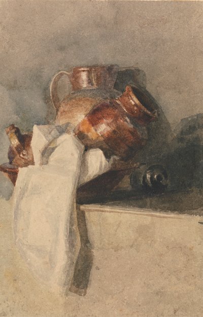 棚の上のピッチャーのある静物 作： attributed to Peter DeWint