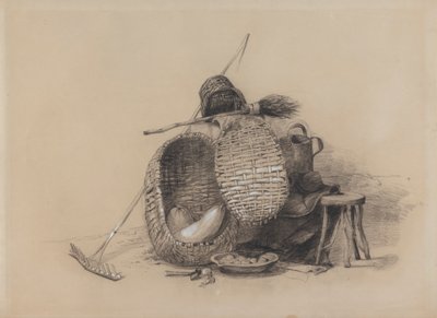 レーキのある静物 作： attributed to Peter DeWint