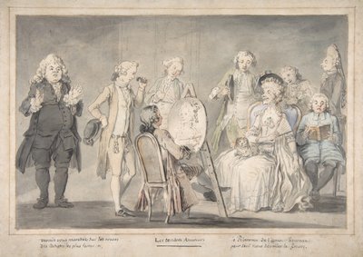 諷刺画。老婦人の肖像を描く画家、1729-1804年。 作： attributed to Pietro Antonio Novelli.