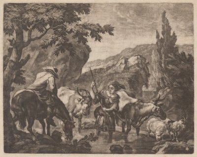小川を渡る牛 作： attributed to Robert Robinson,after Nicolaes Pietersz Berchem