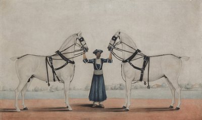 馬車馬を 2 頭持つサイスの新郎。 1845年。 作： attributed to Shaikh Muhammad Amir of