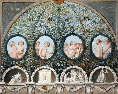 天井のフレスコ画のデザイン、1780年に発行（エッチングされたベースにガッシュ、インク、トイレ）（192026-028も参照） 作： c.1489 1534 after Correggio