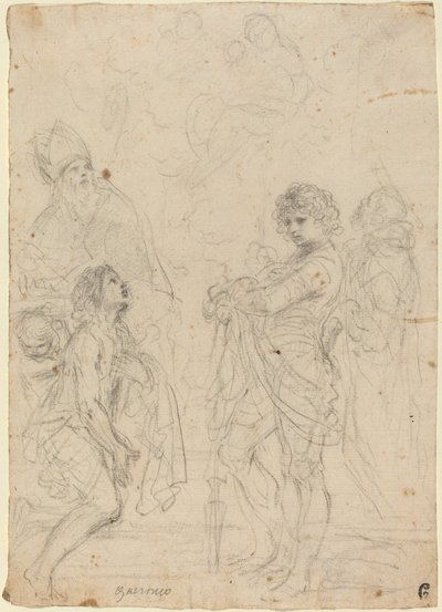 マドンナと子供と聖人ジミニャーノ、洗礼者ヨハネ、ジョージとピーターの殉教者 作： called Guercino Giovanni Francesco Barbieri
