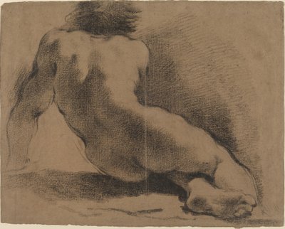 後ろから見た着席裸の少年 作： called Guercino Giovanni Francesco Barbieri