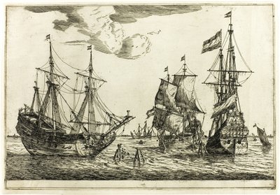 係留された3隻の帆船、13の海軍風景より 作： called Zeeman Reinier Nooms