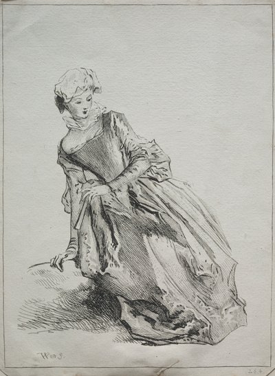 座っている女性 作： copy after Jean Antoine Watteau
