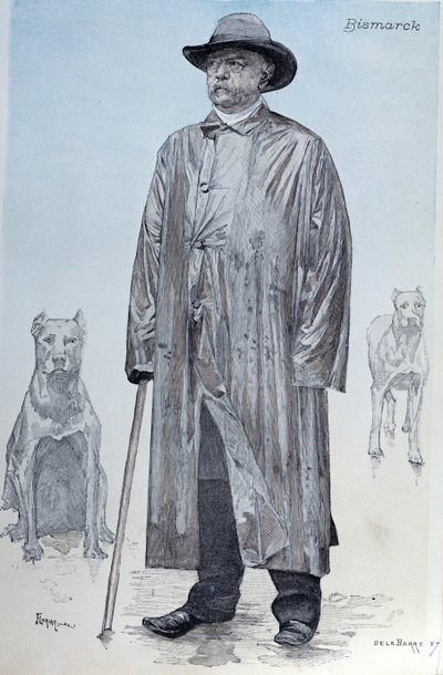 ビスマルク首相と彼の犬、1887年10月、フロリアンによって彫刻されたラレヴューイラストラストのカバーイラスト 作： de La Barre