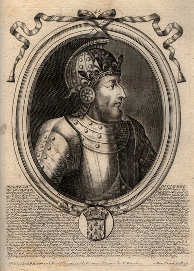 フランス王フィリップ4世（1268 - 1314）の肖像 - フィリップ4世（1268 - 1314）フランス王 - パリの「Les Augustes Representations de tous les Kings de France from Pharamond to LouisXIV」からのエングレーヴィング 作： de Larmessin