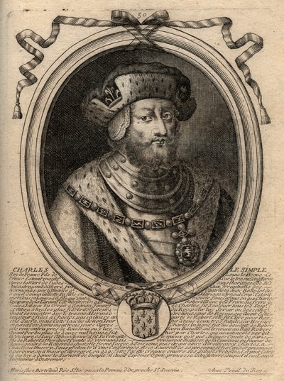 シャルル3世（879-929）フランク王国の王の肖像 - CHARLES III (879-929) - Charles the Simple - King of France, 893-923 - engraving from 