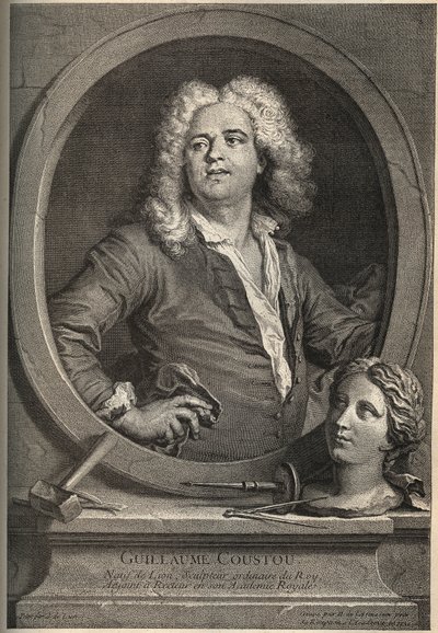 フランスの彫刻家ギョーム・クストゥ（1677-1746）の肖像-J.de Lienの後にLarmessinが彫ったもの 作： de Larmessin